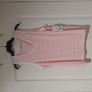 NWT Crown & Ivy WOMAN'S PLUS Pink Daisy Stripe Smocked Tank Size XXL